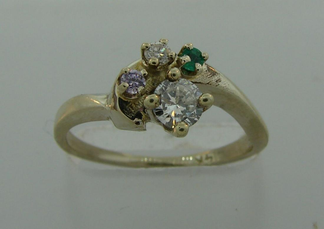 Stylish DIAMOND EMERALD PURPLE SAPPHIRE WHITE GOLD RING (1 of 8)