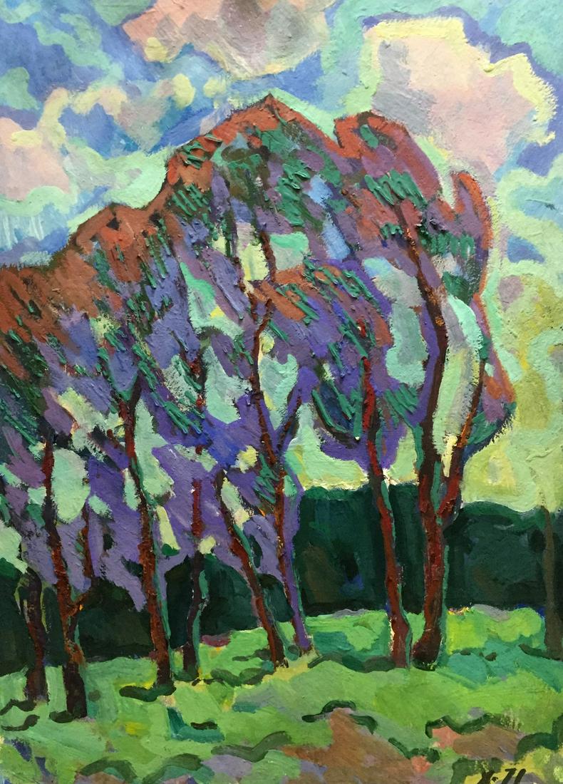 Tempera painting Spring wind: *** ABOUT THIS PAINTING *** * TITLE: "Spring wind" * SIZE: 70?50 cm/'27.55?19.68 inches' * MEDIUM: tempera, cardboard * HAND PAINTED: Original painting from our collection * CERTIFICATE OF AUTHENTICIT