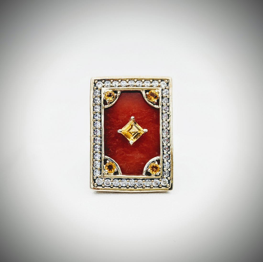 925 SS Sz 7 Citrine, Jasper & CZ Ring (1 of 4)