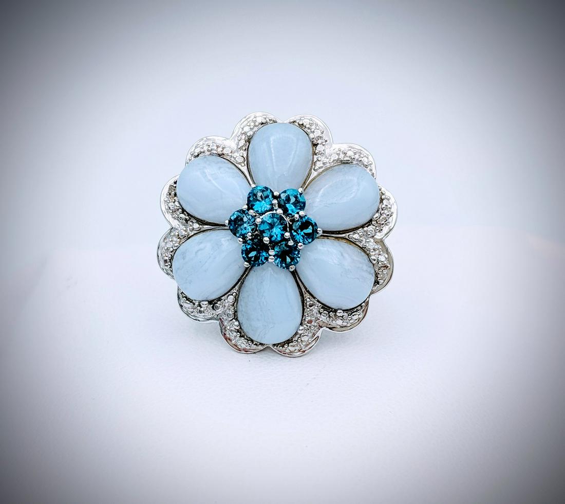 Blue Lace Agate, Blue Topaz & Diamond Speck Ring Sz 7 (1 of 4)