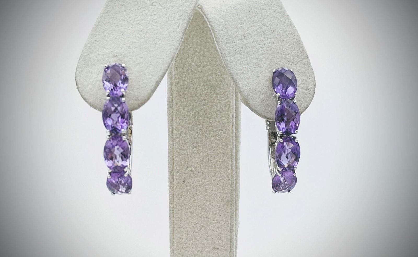 Sterling Silver Amethyst Oval Hoop Earrings (1 of 3)