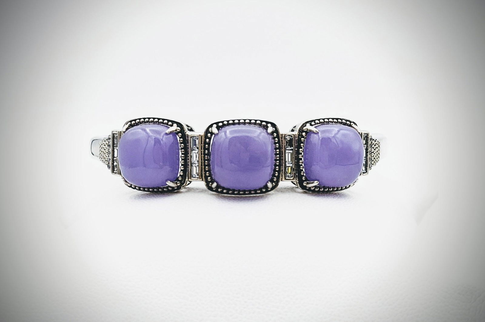 Sterling Silver Bangle w Violet Jade & Cubic Zirconia (1 of 3)