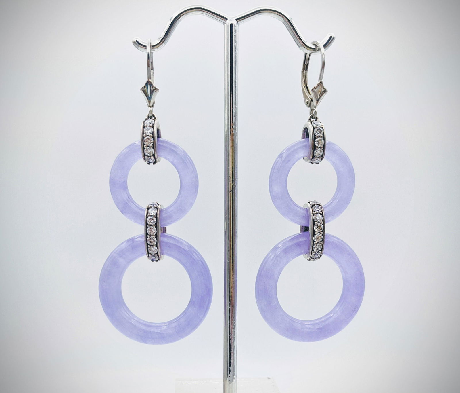 Sterling Silver Double Loop Drop Violet Jade Earrings w (1 of 3)