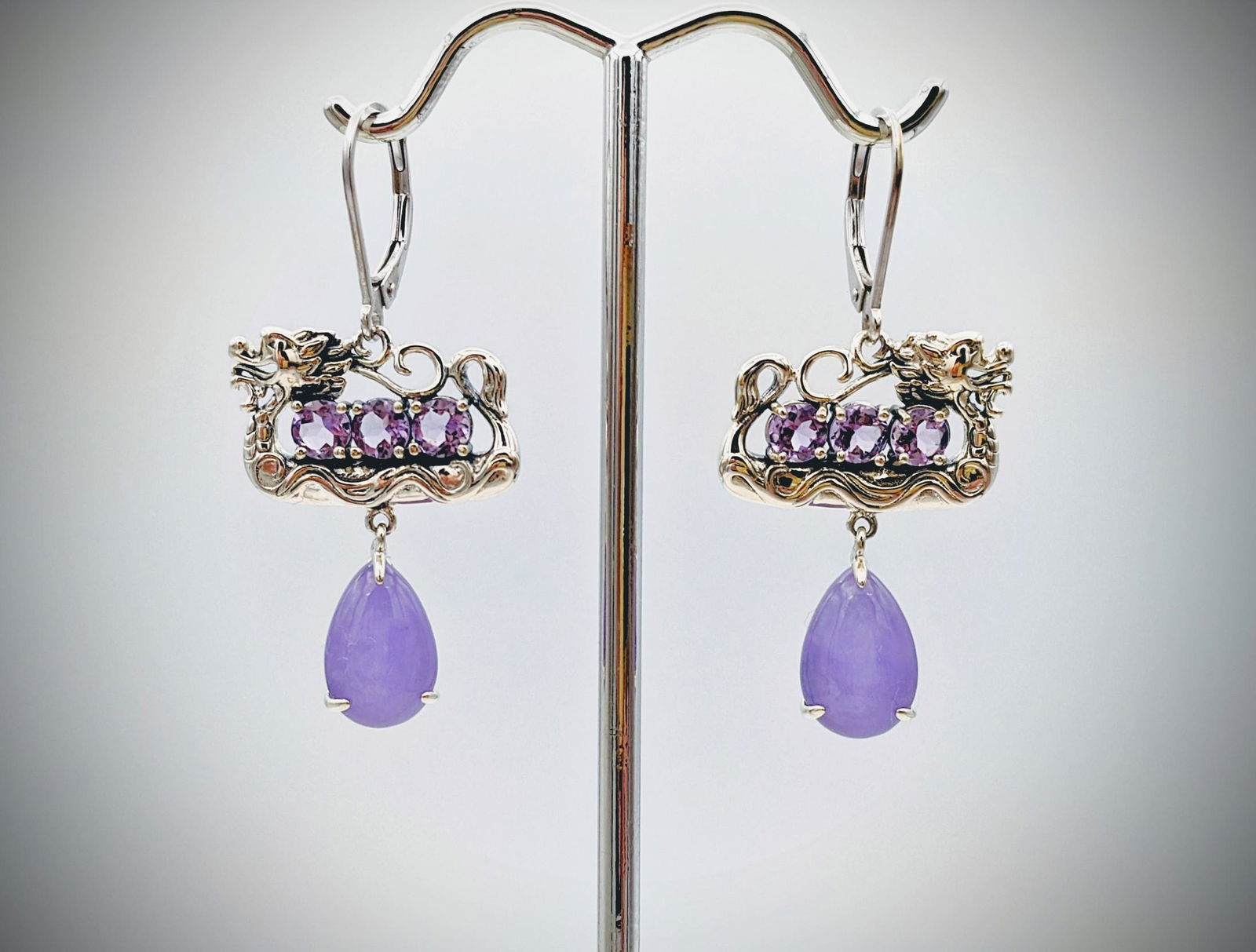 Sterling Silver Dragon Earrings w Amethyst & Dangly (1 of 3)