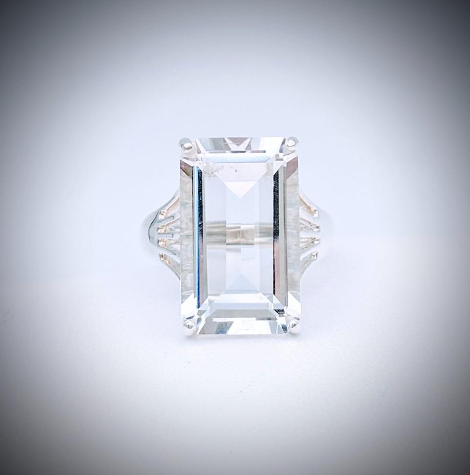 Sterling Silver Goshenite Emerald Cut Ring Sz 7 (1 of 4)