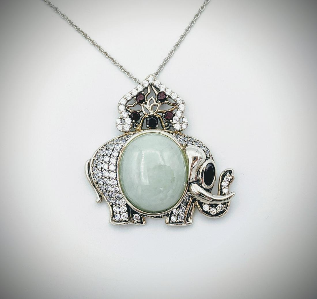 Sterling Silver Necklace & Elephant Pendant w Jade, (1 of 3)