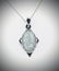Sterling Silver Necklace w Engraved Jade Pendant & CZ, - 2