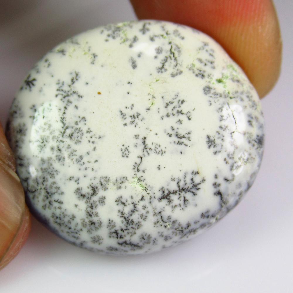 33.23 Ct Natural White Dendrite Opal Round Cab (1 of 2)