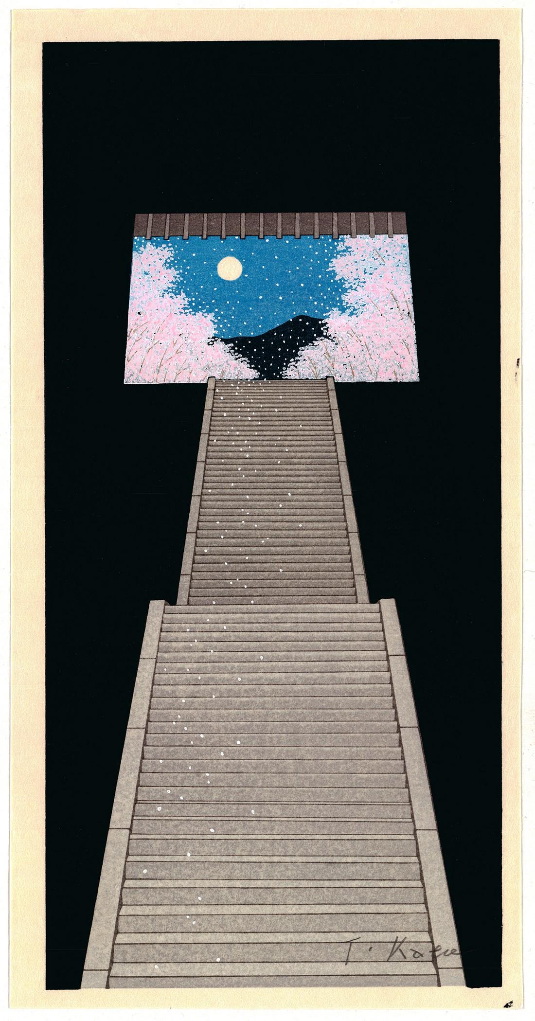 Title: STAIRWAY TO SPRING MOON Artist: Teruhide Kato: Title: STAIRWAY TO SPRING MOON Artist: Teruhide Kato (1936-2015) Series: Publisher: Date:Posthumously published in 21st Century Medium:Japanese Woodblock Print Size/Format: Reserve: $290.00 Shipping: