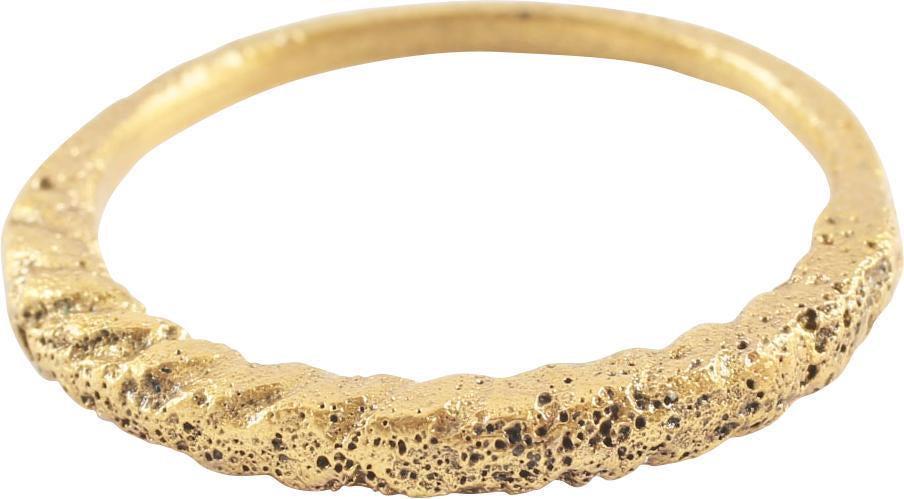 GOOD VIKING TWISTED RING 9th CENTURY AD: Size 9 ½. The band with raised twist segment to the top half. That form rarely encountered. Professionally refurbished with the gold overlay restored. Gift boxed with certification of authentic