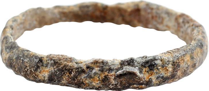 ANCIENT VIKING WOMAN’S WEDDING RING, SZ 6.: No Reserve! 9th century. Bronze with deep rounded section face. Size 6, 2.1mm width. Good rich glossy green patina over the surface texture from burial. Gift boxed with certificate of authenticity. Sh