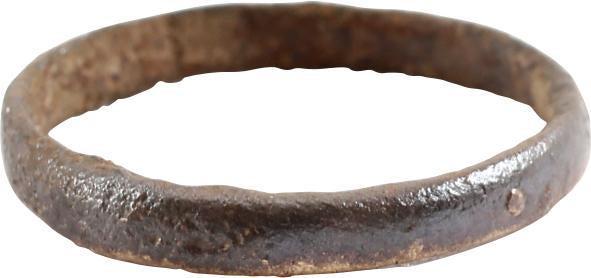 ANCIENT VIKING WEDDING RING, 850-1050 AD JEWELRY SZ 2 ½: No Reserve! Bronze originally gilt, size 2 1/2. Narrow slightly rounded section, 2.0mm width. Originally gilt, this ring now has a mixed dark mottled patina. Gift boxed with certificate of authenticit