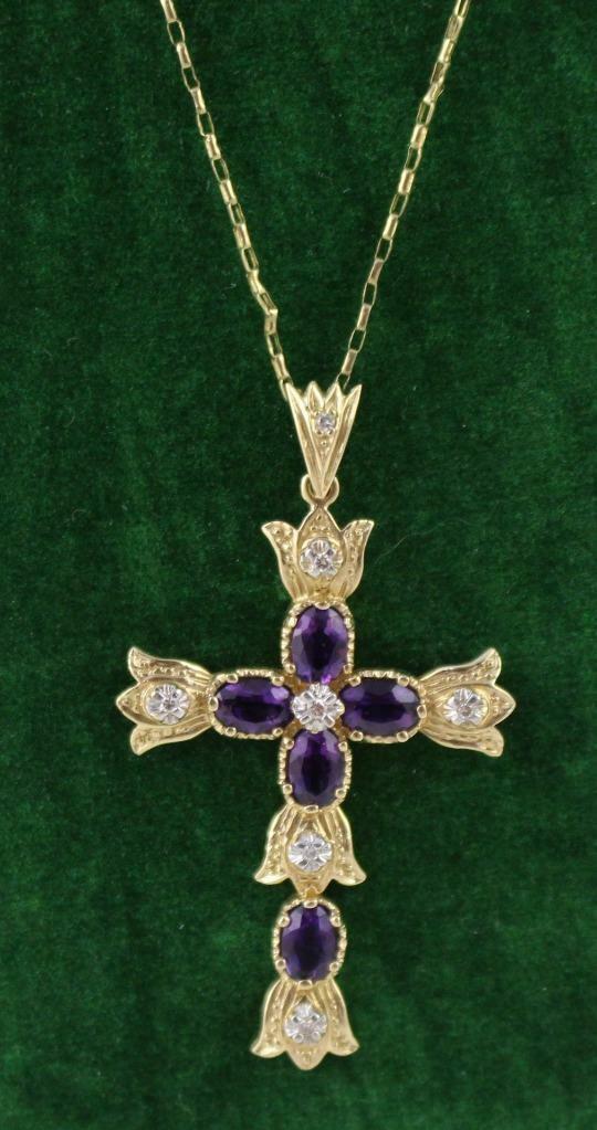 Diamond & Amethyst Gold Cross on Chain (1 of 5)