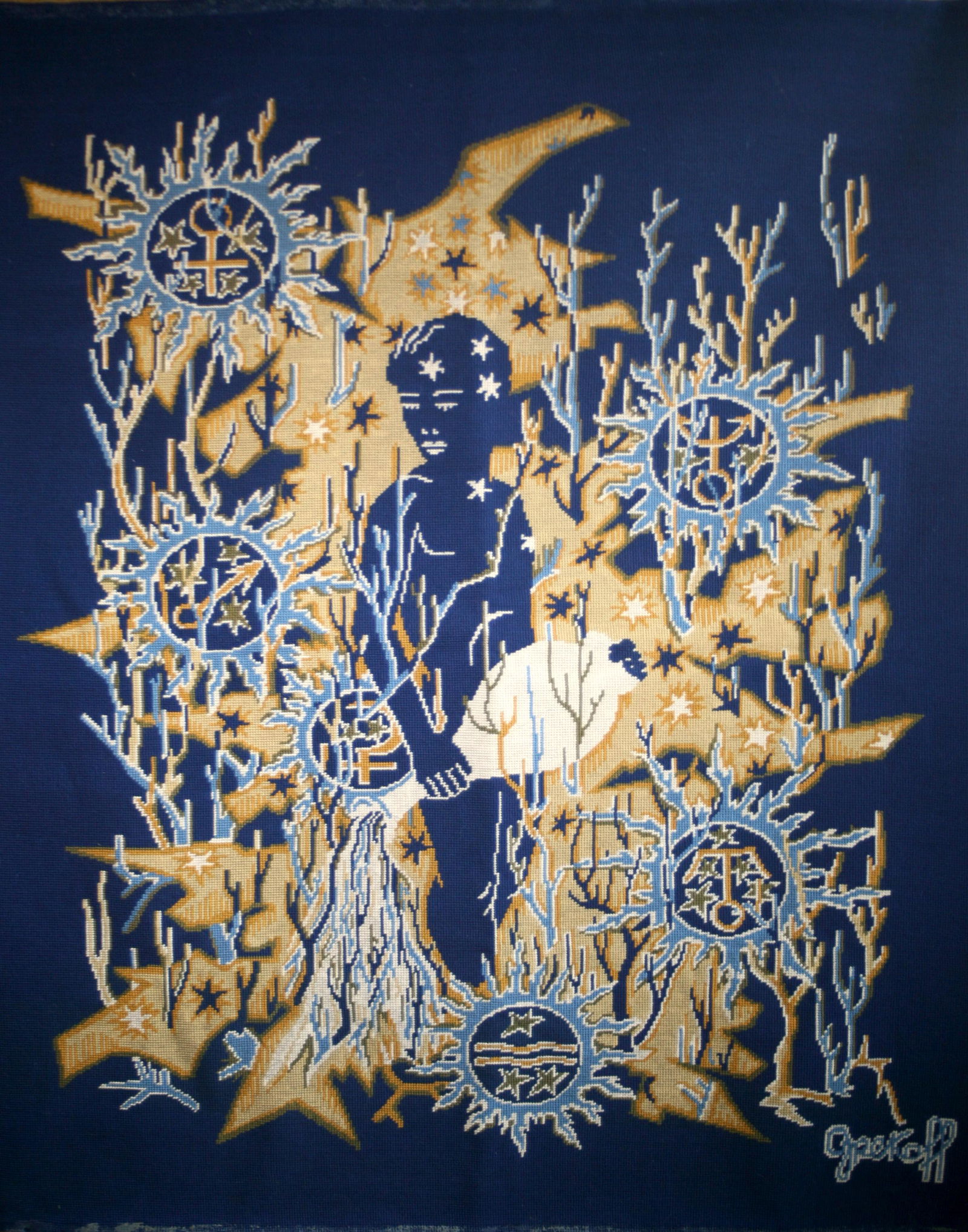 FRENCH WOOL TAPESTRY elie GREKOFF AUBUSSON MODERNIST: Elie Grekoff (1914–1985) is the illustrator, a Russian-born French artist , it is as a master cardboard manufacturer Elijah Grekoff seems fully accomplished: between 1945 and 1980, he will perform o