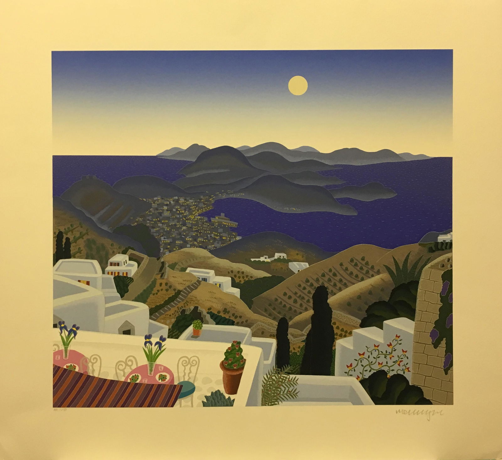 "Skala Cove" by Thomas McKnight: THOMAS MCKNIGHT (American, b. 1941) Skala Cove Limited Edition Serigraph- HC 1/50 21 x 23 in. Unframed Signed Shipping: Domestic: Flat-rate of $30.00 to anywhere within the contiguous U.S. Interna