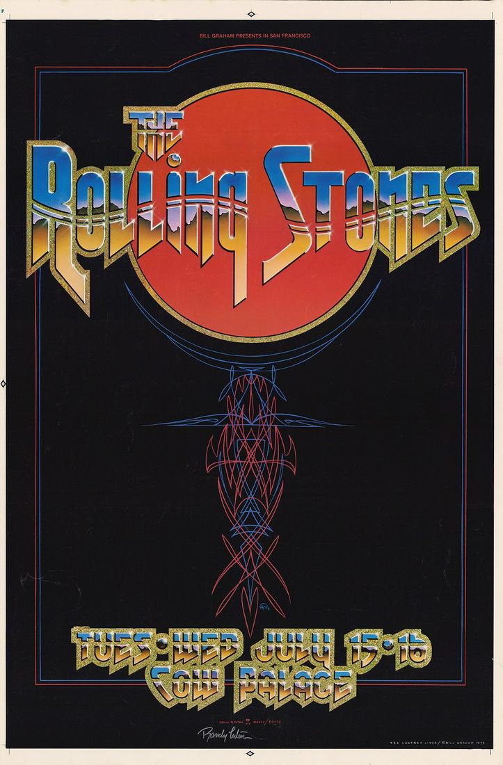 Signed Rolling Stones At The Cow Palace Poster: Artist: "Stanley Mouse Alton Kelley Randy Tuten" Title: Signed Rolling Stones At The Cow Palace Poster Date: 1975 Medium: Lithograph Size/Format: 22" x 34¼" Publisher: Bill Graham Series: Bill Graham