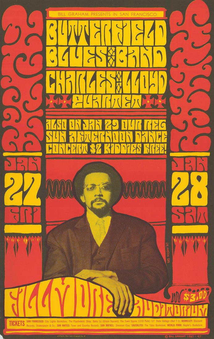 Original BG-47 Paul Butterfield Poster: Artist: Wes Wilson Title: Original BG-47 Paul Butterfield Poster Date: 1967 Medium: Lithograph Size/Format: 14½? x 22?? Publisher: Bill Graham Series: Bill Graham Presents The Butterfield Blues Band 