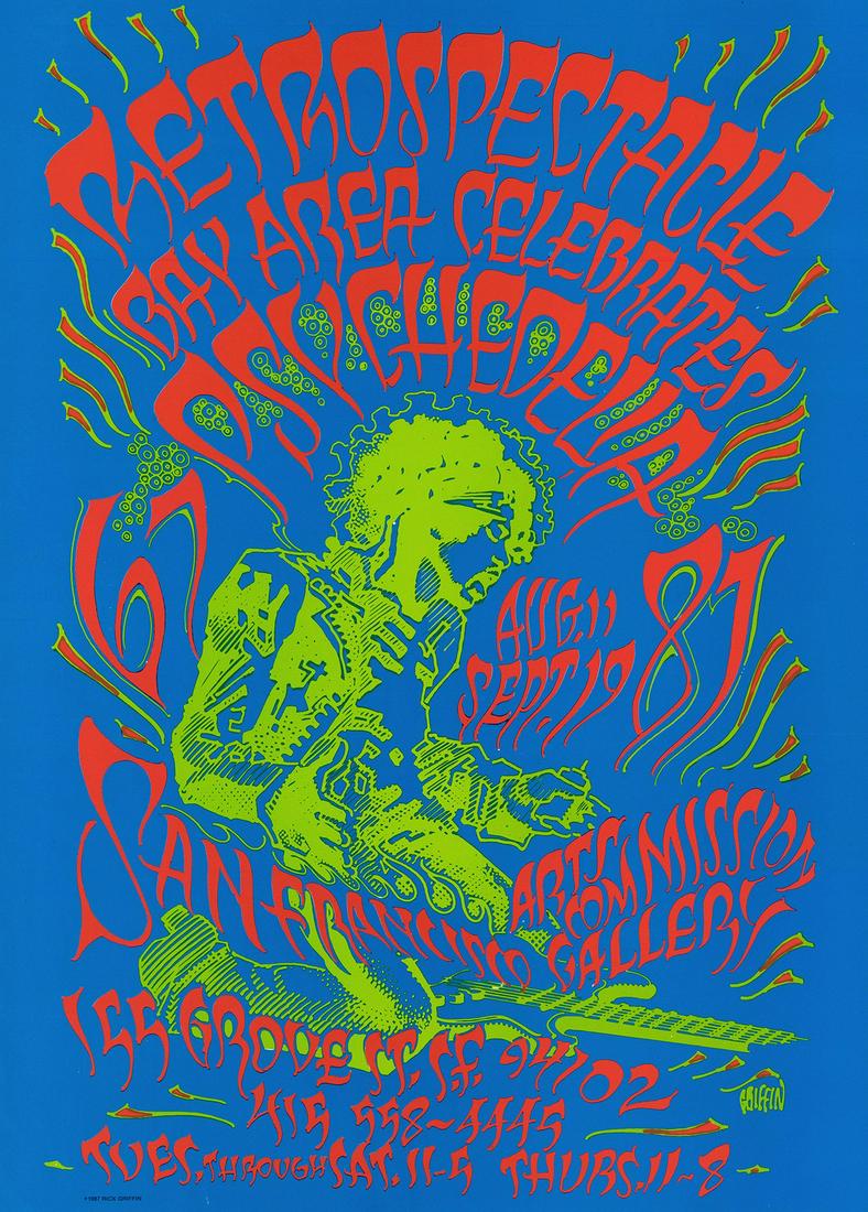 Retrospectacle Poster: No Reserve! Artist: Rick Griffin Title: Retrospectacle Poster Date: 1987 Medium: Lithograph Size/Format: 17?? x 23?? The San Francisco Arts Commission Gallery in San Francisco, CA held this Bay Area P