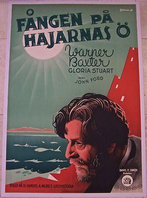 Prisoner Of Shark Island '36 LB Swed 1 Sh John Ford: THE PRISONER OF SHARK ISLAND (20th Century Fox, 1936)Size: Original Swedish One Sheet (27" x 39").Condition: Linen-backed. NEVER folded! Stunning, gorgeoUS 'shark' artwork by noted artist Ro