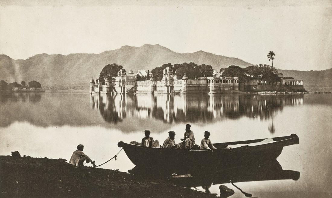 COLIN MURRAY - Water Palace at Udaipur, 1872: Artist: MURRAY, COLIN Title: Water Palace at Udaipur, 1872 Medium: Photo Litho, 1985, USA Dimensions: 7.4x4.4" Artist Bio: Colin Murray (1840-1884) took photographs for the company Bourne & Shepherd d