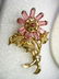 Vintage Floral Brooch, 1940s, Art Deco - pink glass - 5