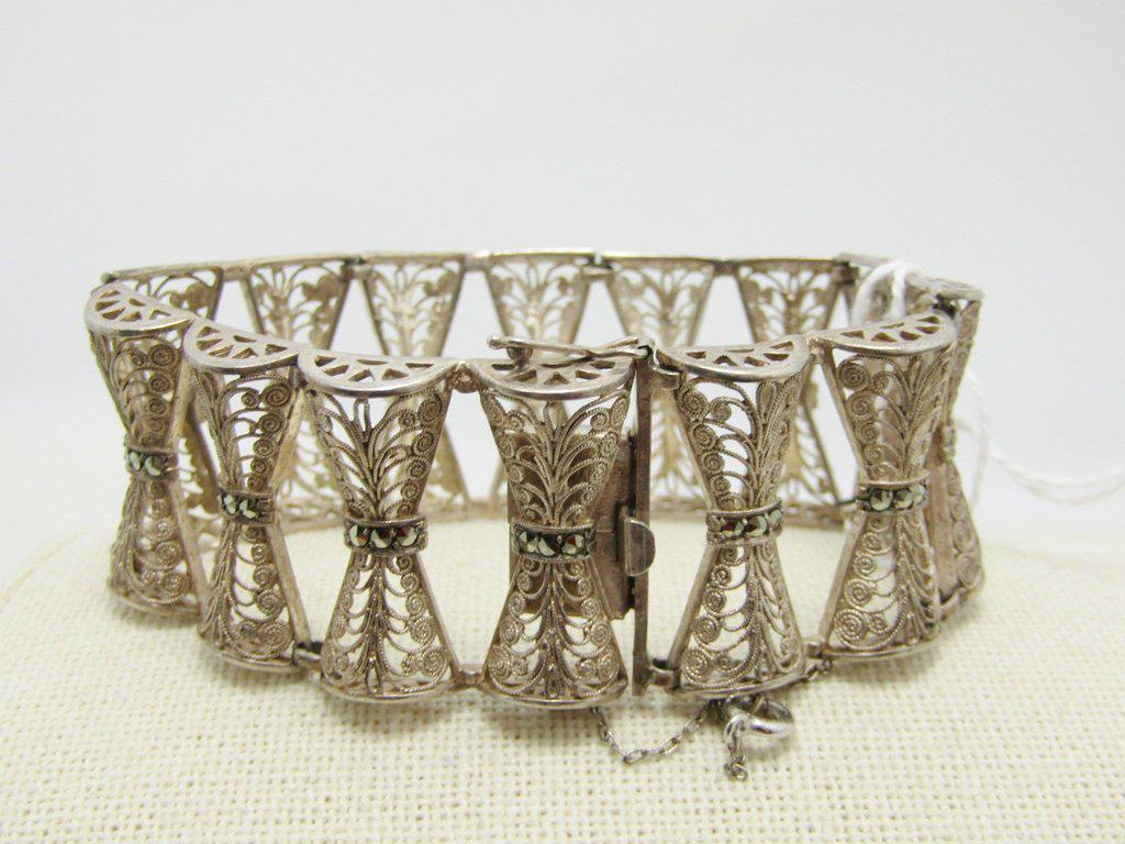 Vintage Sterling Silver Filigree Marcasite Bracelet - (1 of 8)