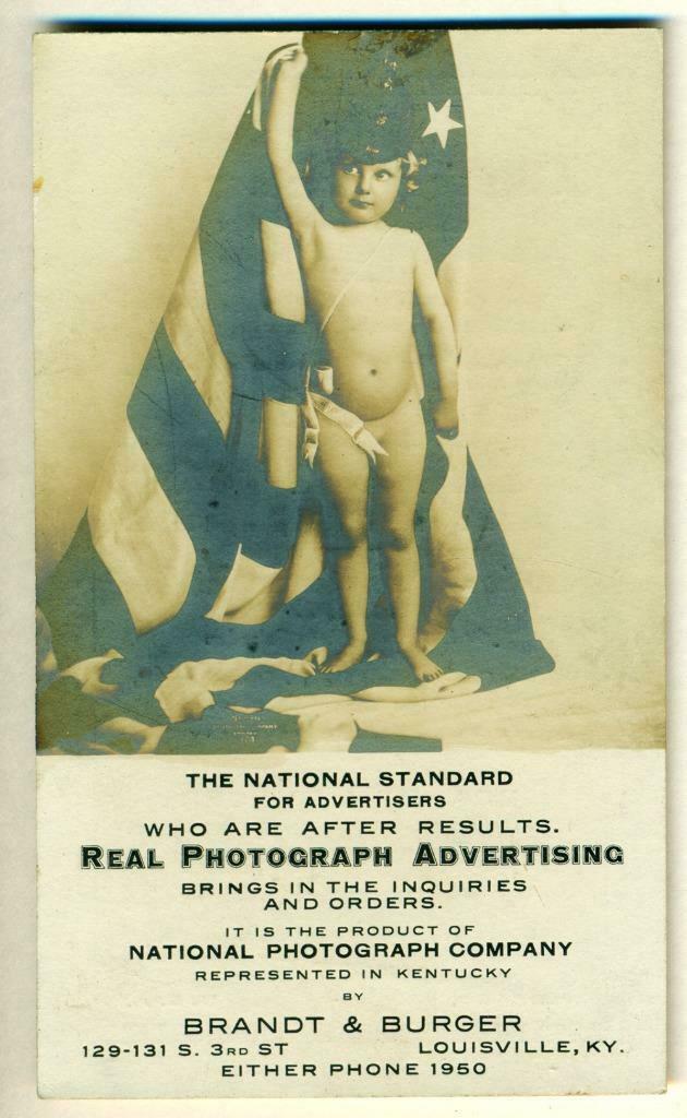 BABY w US FLAG, NATIONAL PHOTOGRAPH COMPANY rppc AD, (1 of 2)
