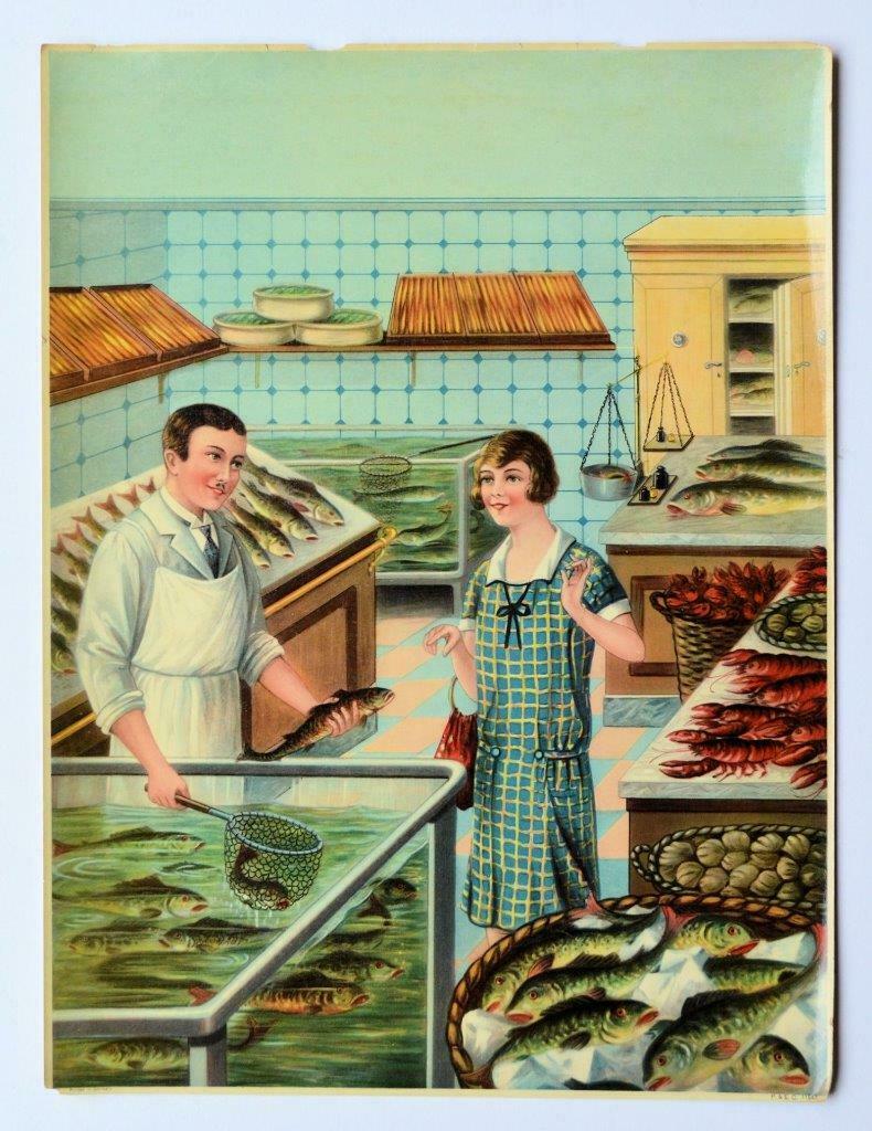 ca. 1930 ORIGINAL VINTAGE FOOD STORE POSTER SEAFOOD (1 of 2)