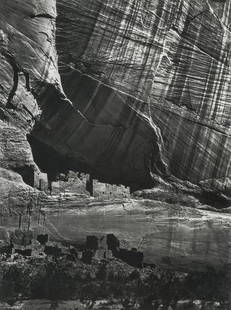 TIMOTHY H. O'SULLIVAN - Ruins, Canyon De Chelle: Artist: O'SULLIVAN, TIMOTHY H. Title: Ancient Ruins, Canyon de Chelle, 1873 Medium: Duotone Photo Litho, 1984, Japan Dimensions: 6.95x9.3" Description: Heat Wax Mounted on 11x14" Conservation Board Ar