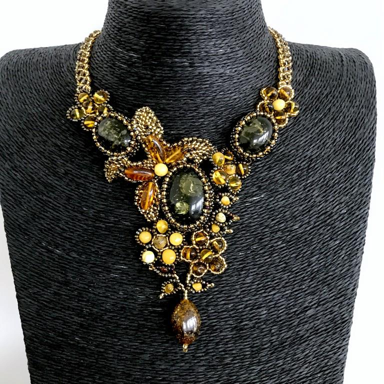 Extraordinary Amber Floral Necklace made from leaf like (1 of 9)