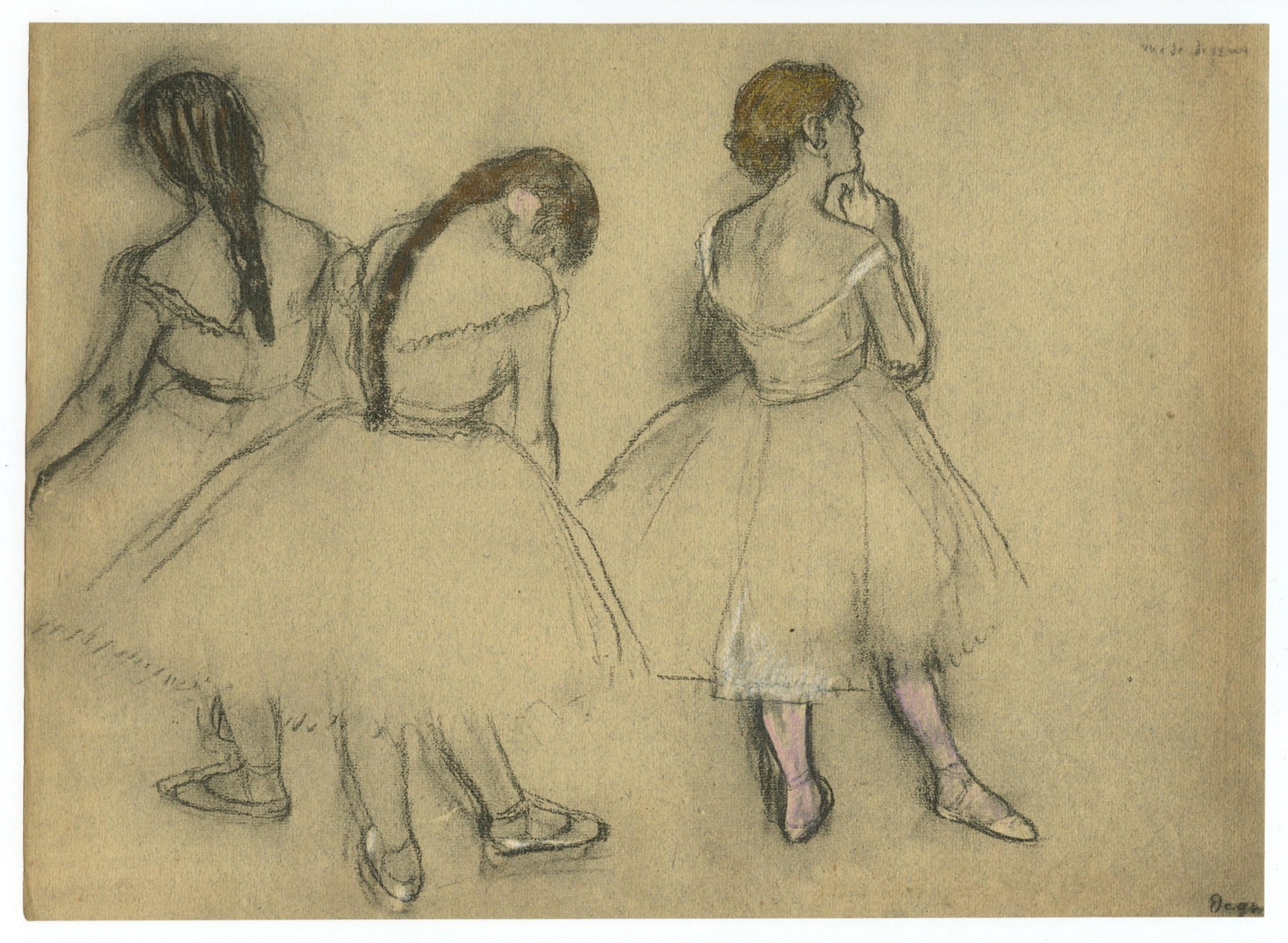 Edgar Degas pochoir "Trois danseuses": Medium: pochoir (after the pastel). Printed in Paris in 1919 by H. Floury for the rare Paul Lafond catalogue raisonné. A nice impression on wove paper, issued just two years after the death of Degas.