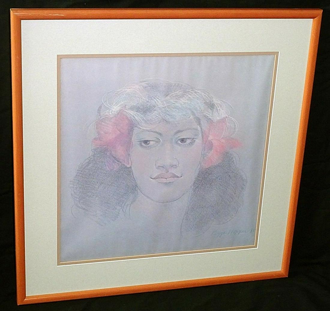 80s Hawaii Litho Young Hawaiian Woman Pegge Hopper: Up for sale from a recent estate in Honolulu Hawaii this 1980 Hawaii open edition color lithograph of a Hawaiian Woman that is signed in the stone by the locally well known artist Pegge Hopper. The co