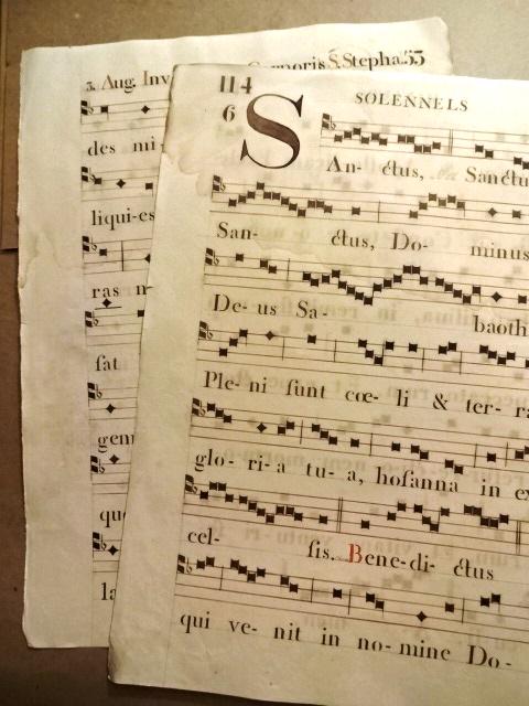 Two Large Manuscript 18th C Hymnal Leaves (1 of 2)