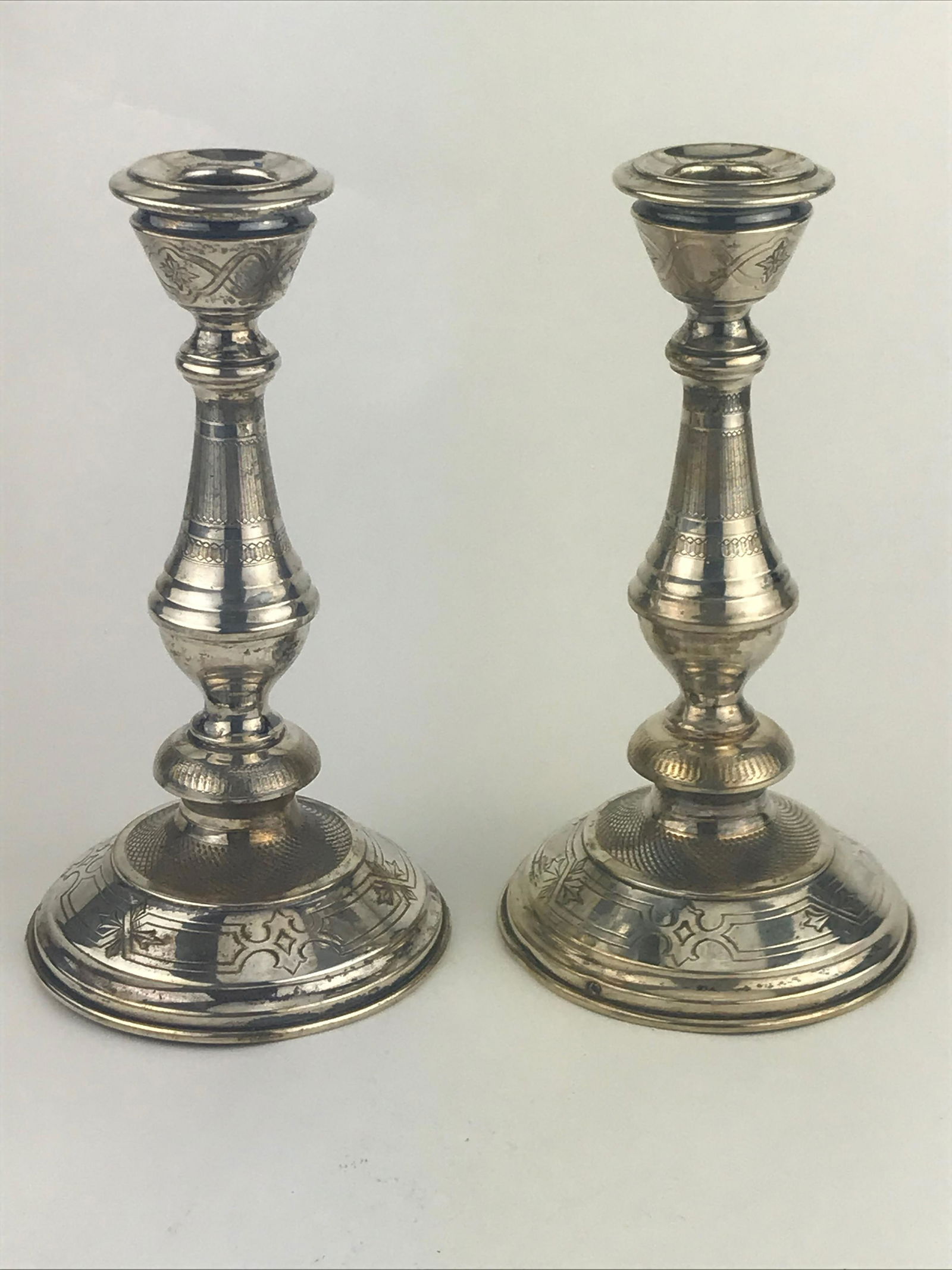 Shabbat Candlesticks - 19c Sterling Silver - Austro - (1 of 6)