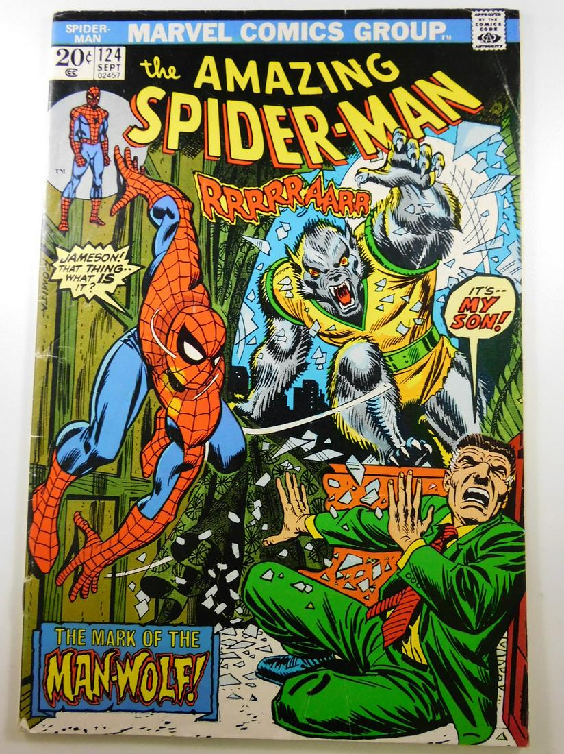 Amazing Spider-Man #124 1st appearance Man-Wolf: No Reserve! Amazing Spider-Man #124 1st appearance Man-Wolf VG Shipping: Individual Comics: Flat-rate of $9.99 (1-8 comics) or $19.99 (9+ comics) to anywhere within the contiguous U.S. International: 