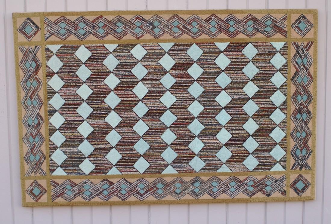 Antique Diamond Geometric Hooked Rug (1 of 4)