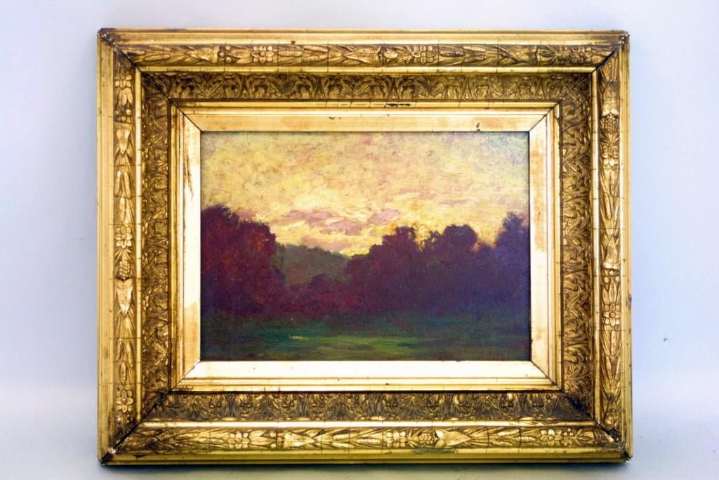 Oil On Board Painting Of A Landscape At Sunset: Title: Oil On Board Painting Of A Landscape At Sunset By Benjamin Champney Provenance: Date/Period is 1883. Measures 8 1/2" x 10 1/2". Shipping: Domestic: Flat-rate of $25.00 to anywhere within the co