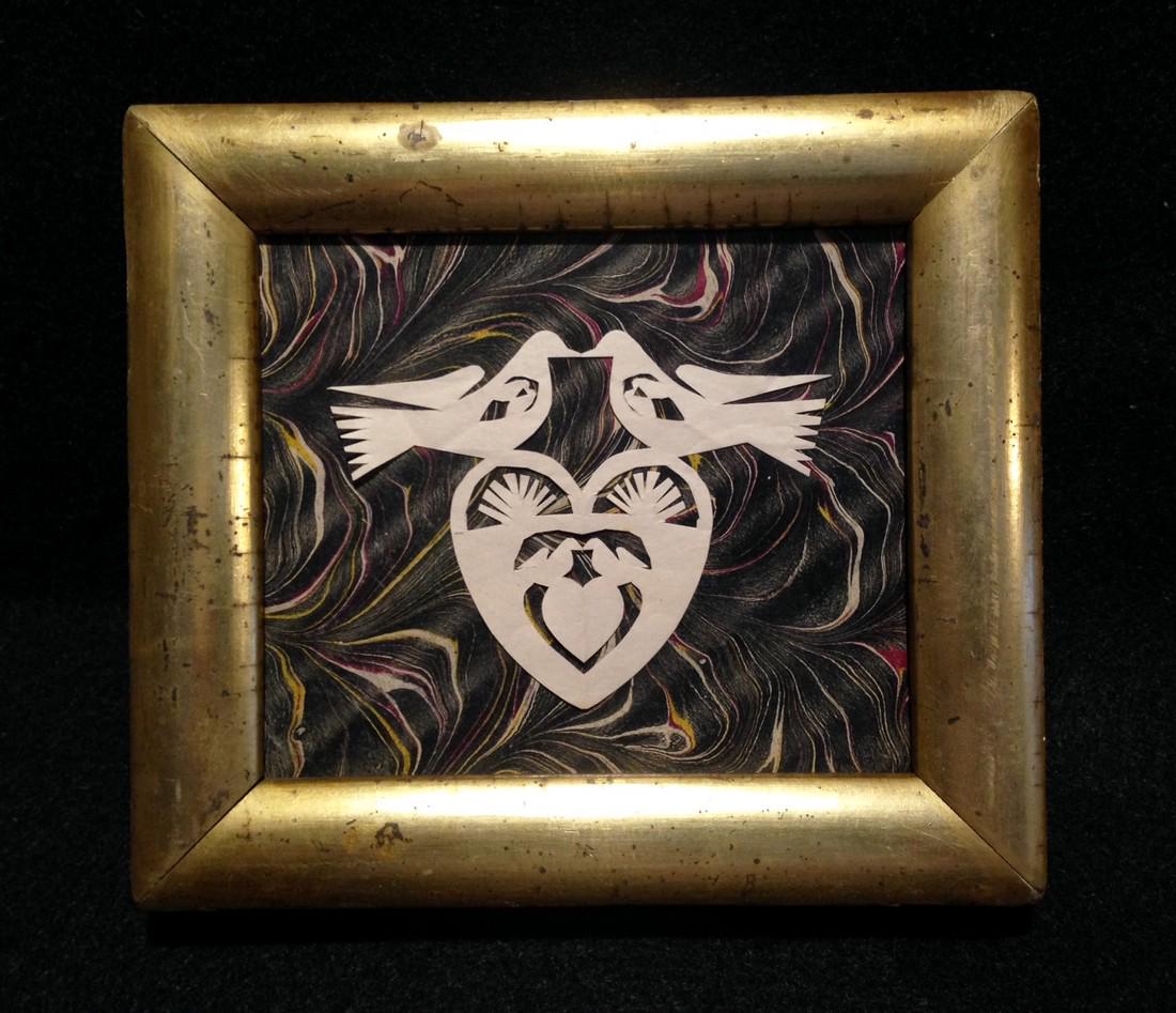 19thc Cut Paper Love Token With Doves And Hearts (1 of 3)