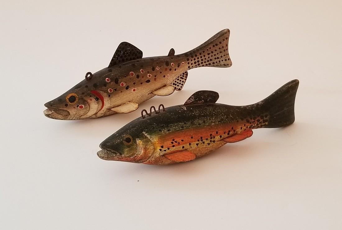 Group of 2 exceptional, early 20th c wooden trout (1 of 4)