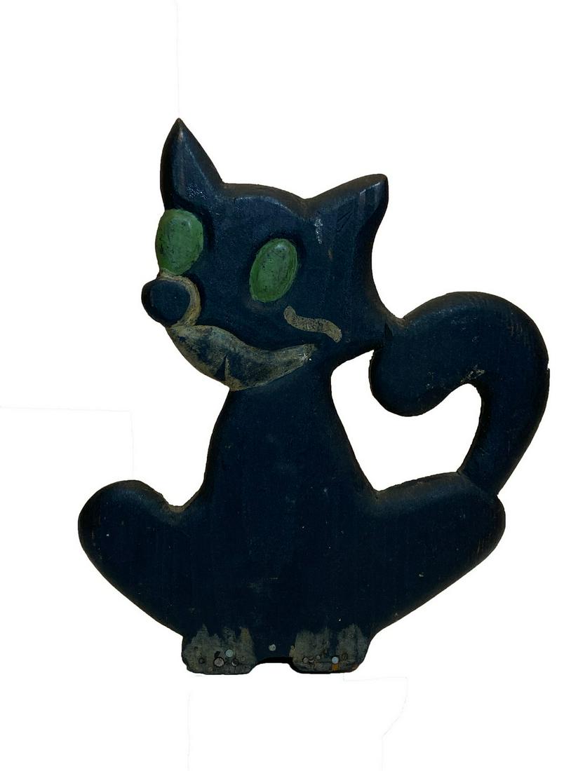 Door Stop: Title: Door Stop Dimension: 8” Provenance:Hand carved pine image of Felix the Cat cartoon character. A wooden wedge door stop. Ca. 1910 Shipping: Domestic: Flat-rate of $15.00 to anywhere within the