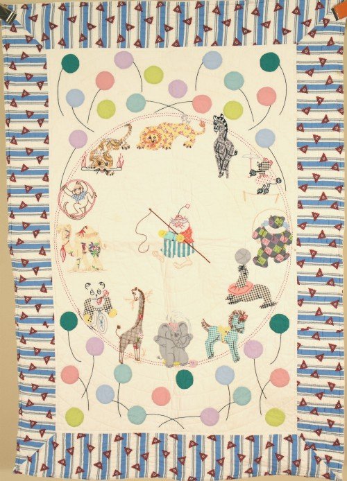 Vintage 40's Circus Animal Applique Antique Crib Quilt (1 of 14)
