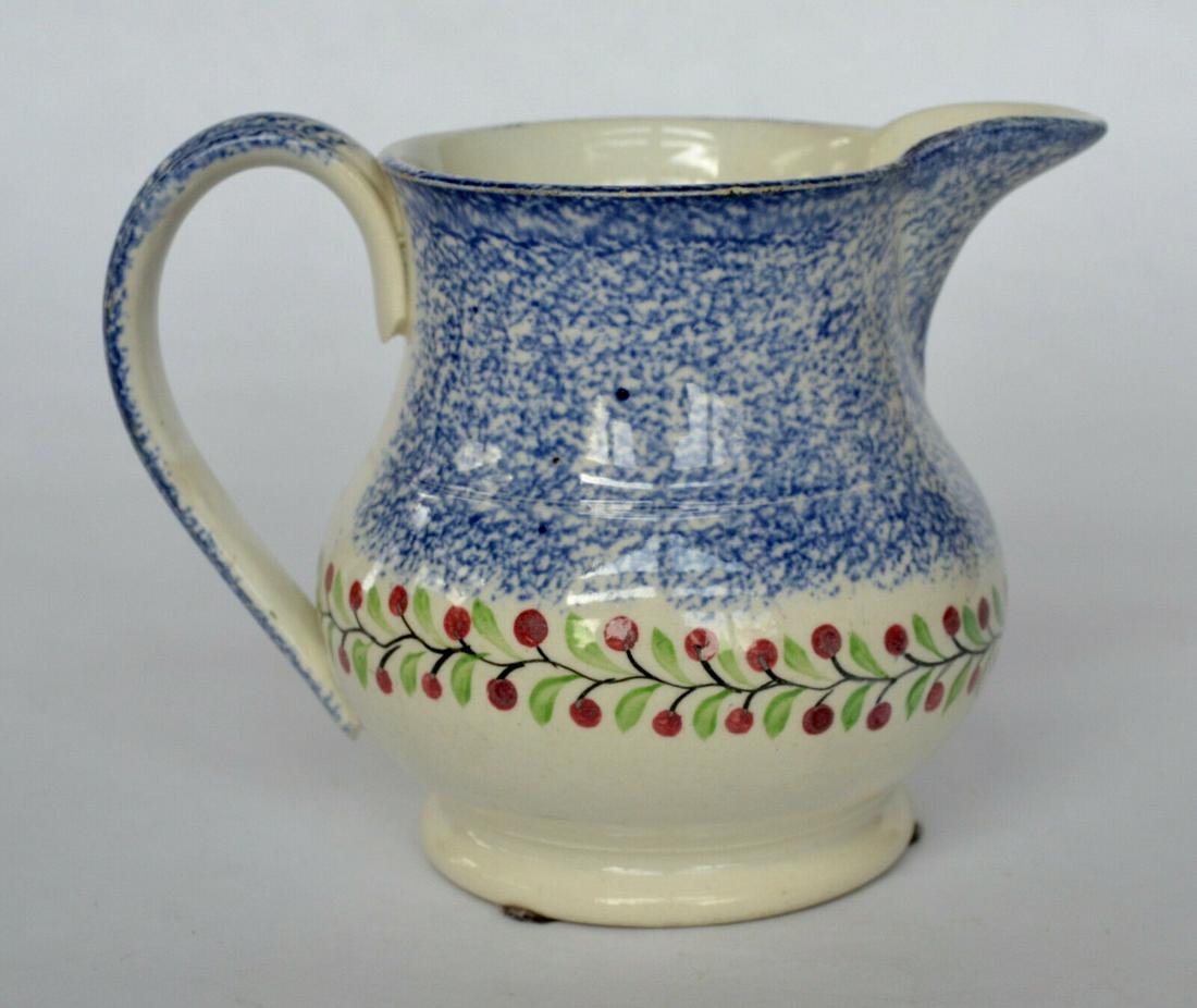 19th C. Spatterware Creamer - Holly Berries; 19th C. (1 of 5)