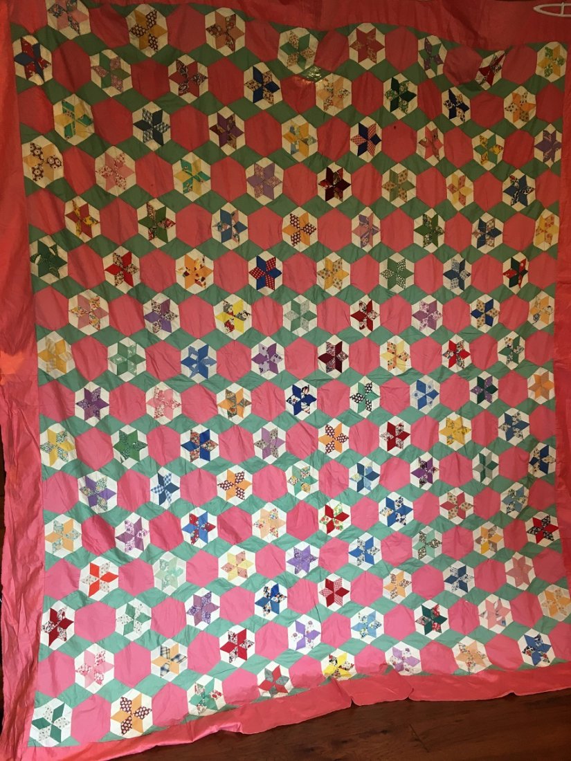 Six Point Stars Antique  Hexagonal Quilt Top (1 of 6)