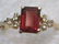14kt Gold Garnet Diamond Ring, Emerald Cut, 1 ctw, Sz.
