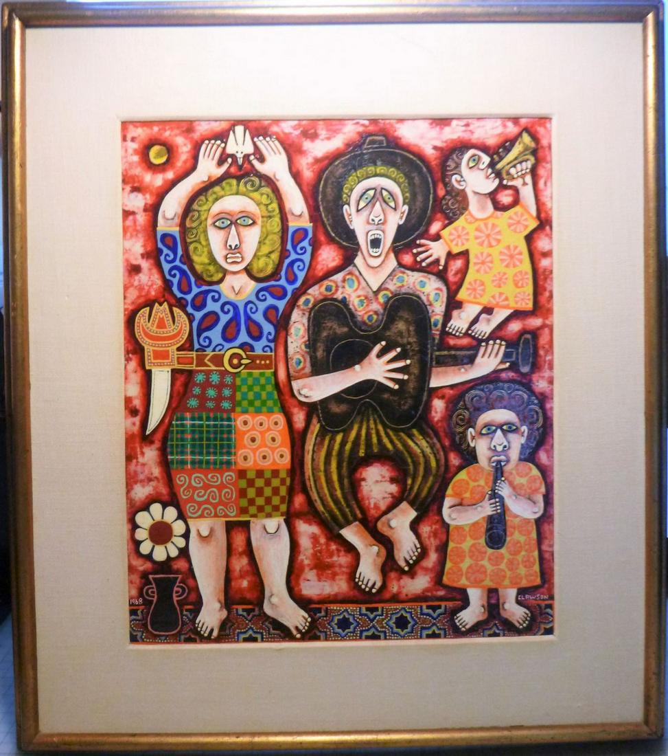 Untitled: Title: Untitled Date: 1968 Artist: Rex Clawson Material/Medium: Enamel on board Size:approx 13.5x17 inches Provenance: Additional Infot:Signed by Rex Clawson (1929 - 2007).Social and political satire