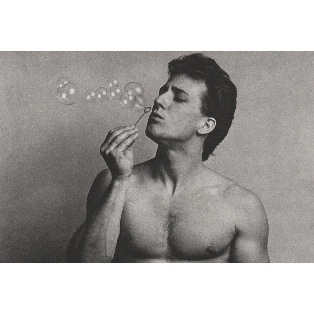 DUANE MICHALS - Blowing Bubbles: Artist: DUANE MICHALS Print Title: Blowing Bubbles Medium: Sheet-fed Gravure on uncoated acid free paper Limited Edition of 5000 Printing date: 1980's Printed in Japan Image Size approx: 5.25 X 8 inch