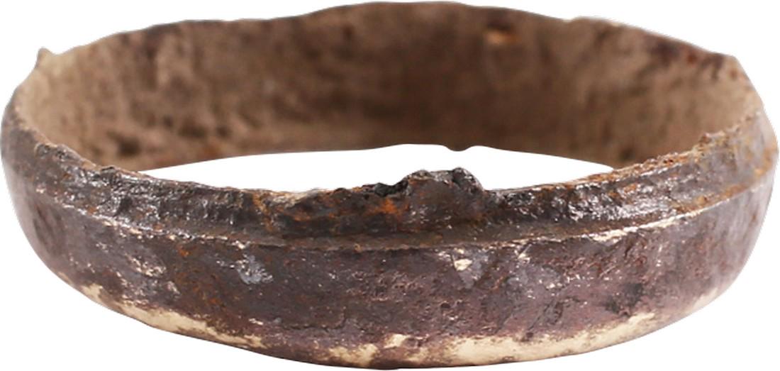 RARE VIKING WOMAN’S WEDDING RING C.1000 AD SIZE 2 1/2.: No Reserve! 10th-11th century. Size 2 3/4 for the small finger as was the custom. Broad beveled band 3.4mm, with a hand stippled central band. Made of copper. Vikings were expert metallurgists. The us