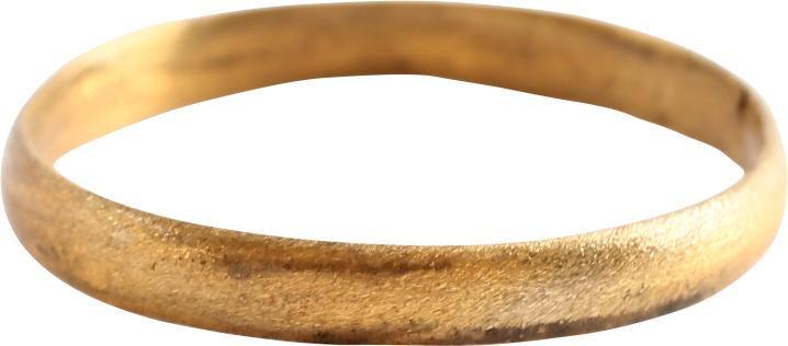 VIKING WOMAN’S WEDDING RING, 866-1067 AD S9 3/4: 2.8mm, band with well rounded face. The 24 karat gold surface professionally restored. Vikings exchanged rings on the pommel of the groomÂ’s sword. Gift boxed with a certificate of authenticity. Re