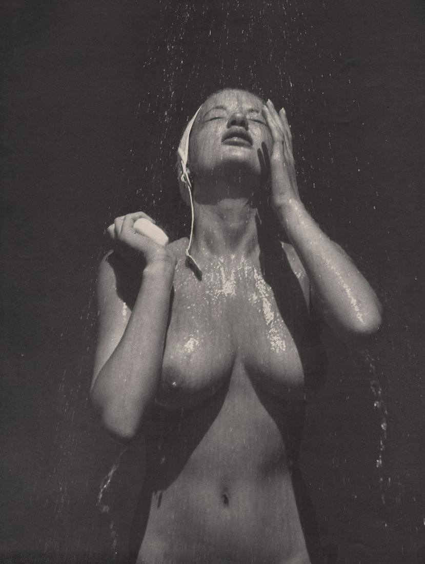 ANDRE DE DIENES - Nude bathing: Artist: ANDRE DE DIENES Print Title: Nude bathing Medium: photoengraving 1950’s in the UK Image size (inches) approx. 10.5 x 8.5” Andre De Dienes Dienes was a professional photographer, employed b