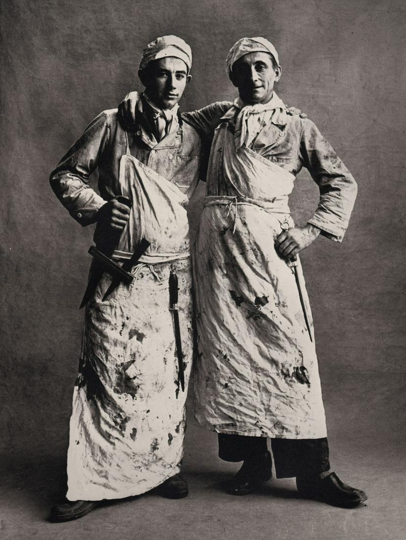 IRVING PENN - Young Butchers, Paris, 1950: Artist: IRVING PENN Print Title: Young Butchers, Paris, 1950 Medium: Quad-tone Photoengraving Printed 1990’s in the US Image size (inches) approx. 9 x 7” Irving Penn was an American photographer k